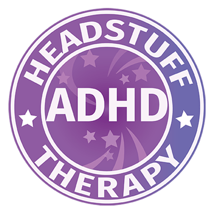 Logo for Headstuff Therapy featuring "ADHD" on a purple background.