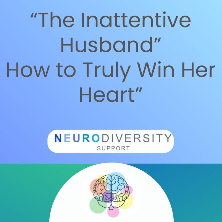 Contact details for neurodiverse services with a photo of a woman against a blue background.